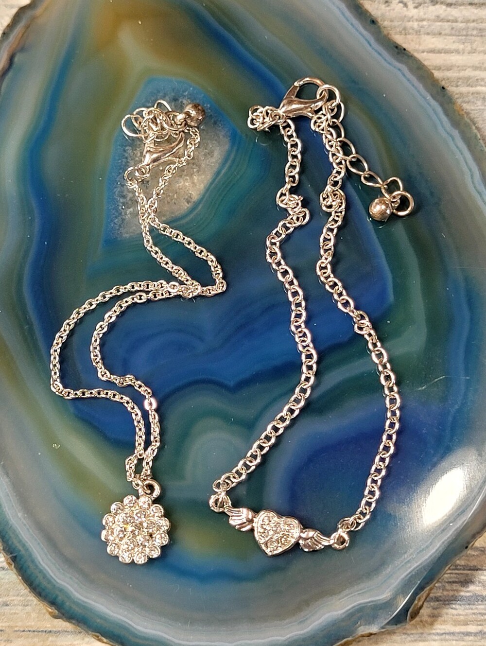 Silver Crystal Flower & Winged Heart ankle Set of 2- Silver - Picture 1 of 5
